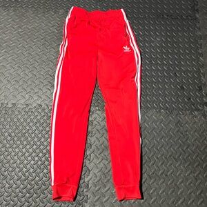 Adidas Red Sweatpants with White Stripes